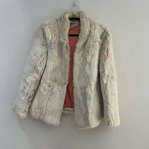Split end vintage Women's Cream 100 % rabbit Fur Jacket